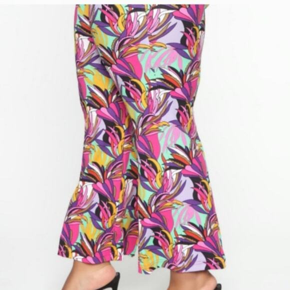 Fashion Nova MultiColor Tropical Wide Leg Flare Retro Style Women Casual Pant XL - Picture 8 of 9